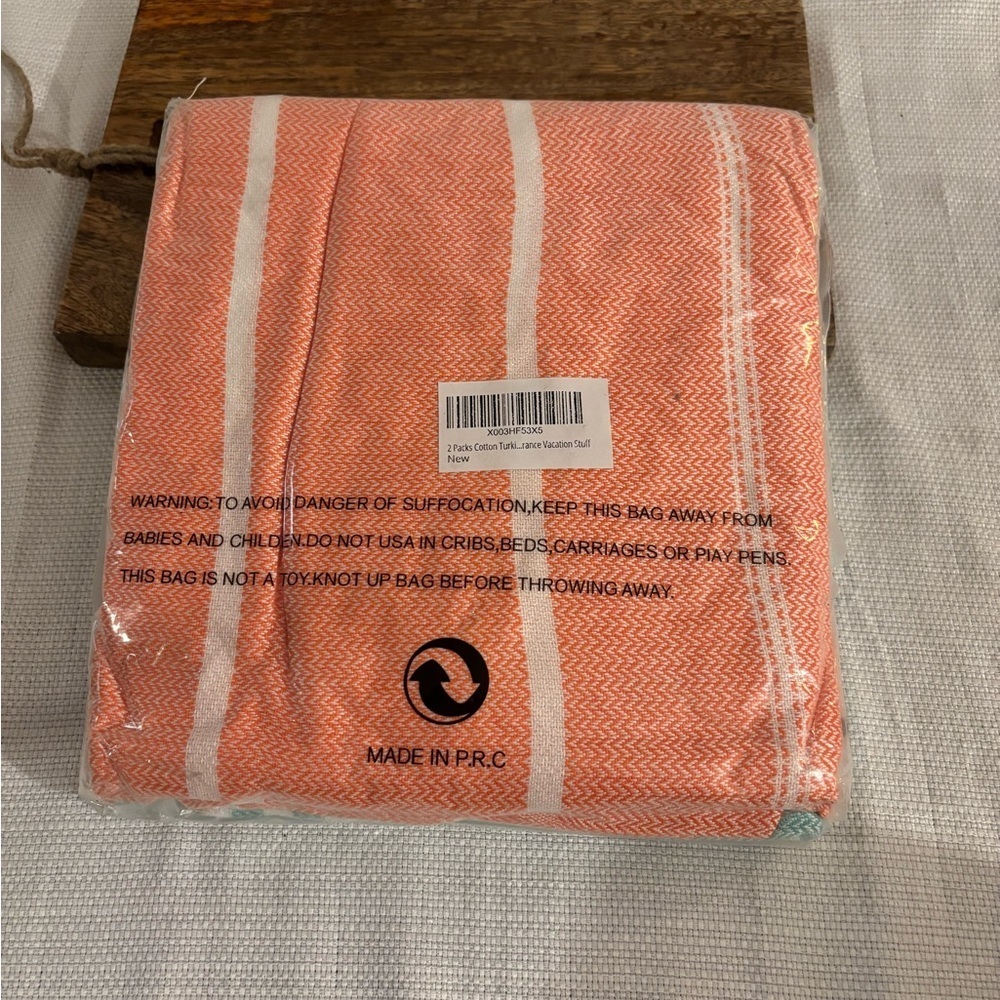 2 pack Turkish Beach Towels Coral and White Striped Oversized